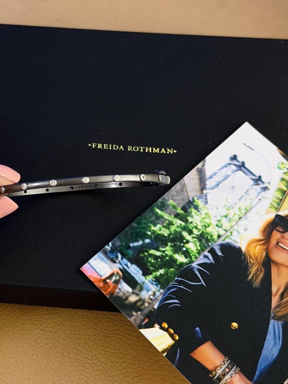 FREIDA ROTHMAN - FR Signature Bangle - Black Rhodium Bezel Stones Oval Bangle